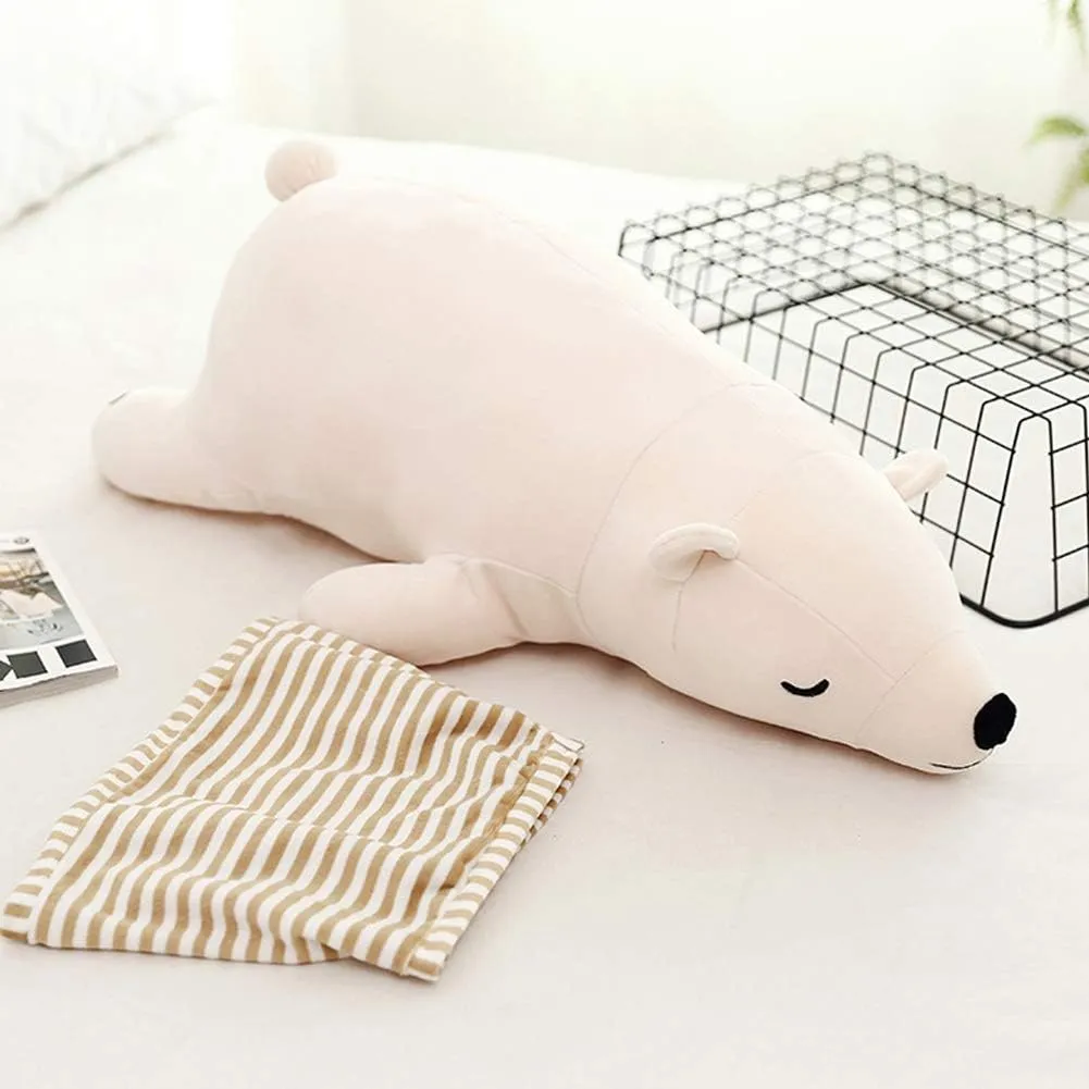 MMTTAO Stuffed Polar Bear Animal Plush Toy 24 Inch Large White Sleeping Bear Animal Stuff Soft Plushies Cute Dolls Collection Huggable Throw Pillow Cushion Gifts for Kids Children Boys Girls, 24Inches