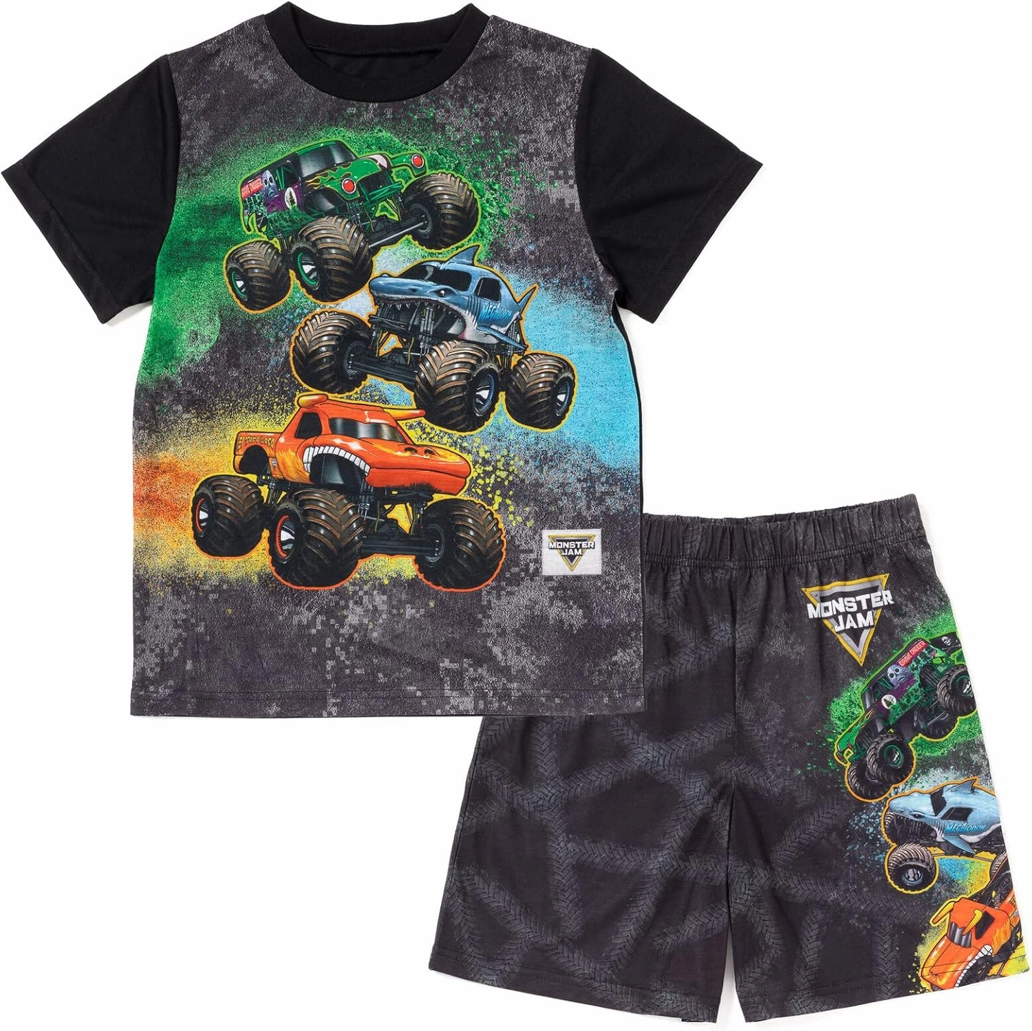 Monster Jam Pullover Pajama Shirt and Shorts Sleep Set Toddler to Little Kid Grave Digger El Toro Loco Megalodon