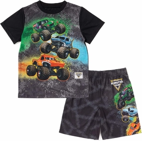 Monster Jam Pullover Pajama Shirt and Shorts Sleep Set Toddler to Little Kid Grave Digger El Toro Loco Megalodon