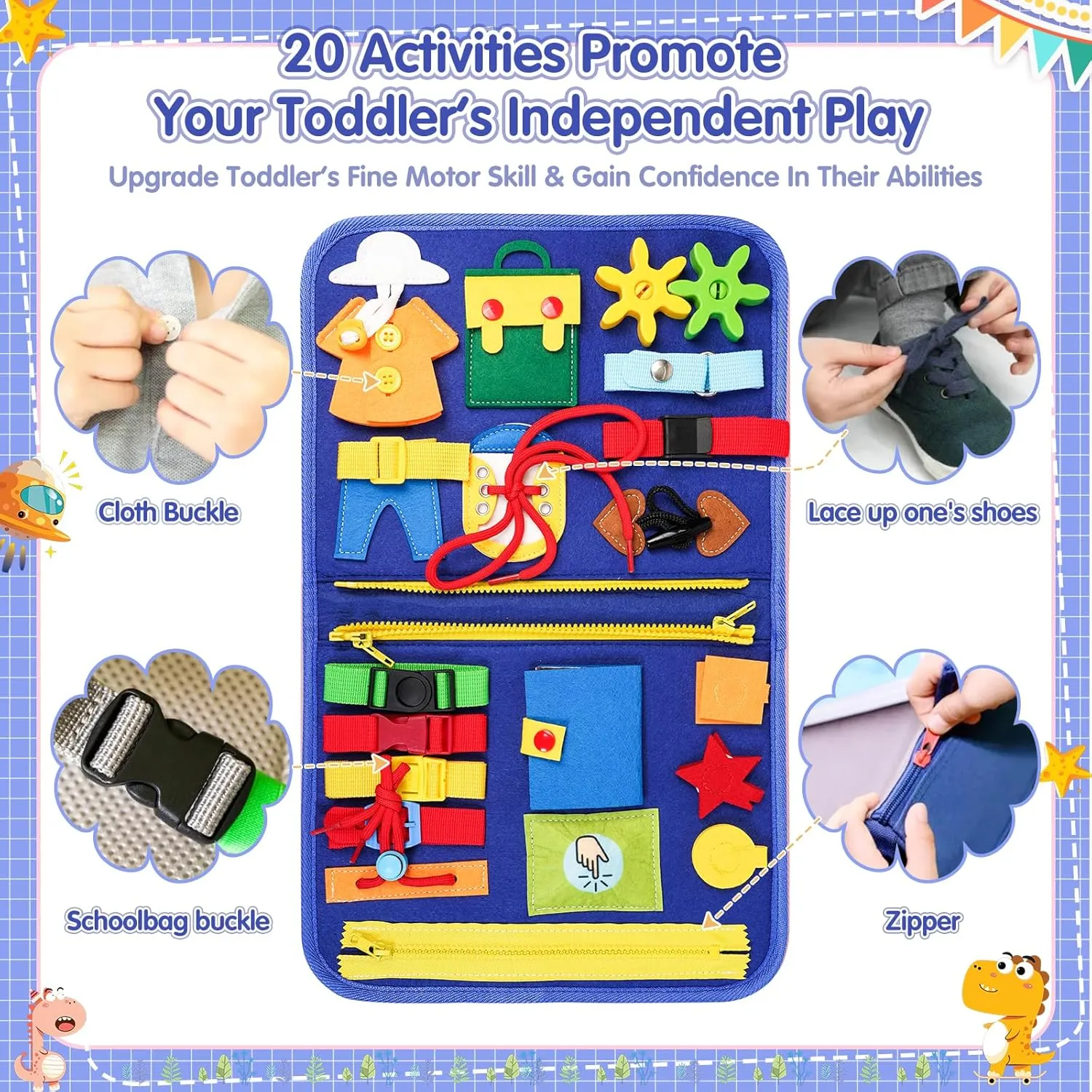Montessori Busy Board Boy, Toddler Toys for 1 2 3  Year Old Boy, Toddler Busy Book Educational Learning Sensory Activity Toys for Road Airplane Travel for Kids with Autism