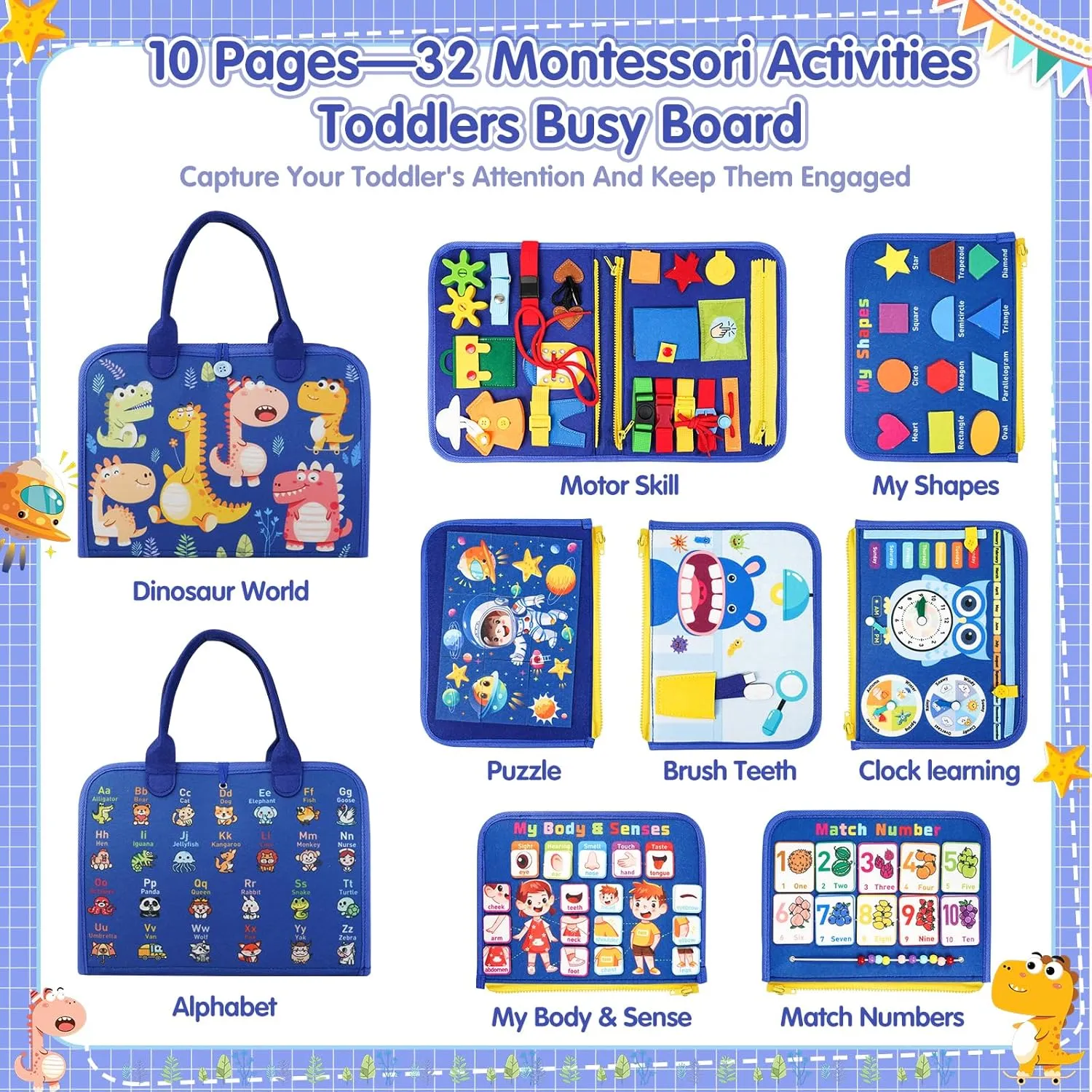 Montessori Busy Board Boy, Toddler Toys for 1 2 3  Year Old Boy, Toddler Busy Book Educational Learning Sensory Activity Toys for Road Airplane Travel for Kids with Autism