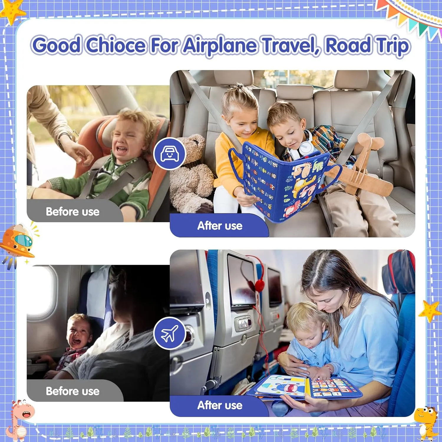 Montessori Busy Board Boy, Toddler Toys for 1 2 3  Year Old Boy, Toddler Busy Book Educational Learning Sensory Activity Toys for Road Airplane Travel for Kids with Autism