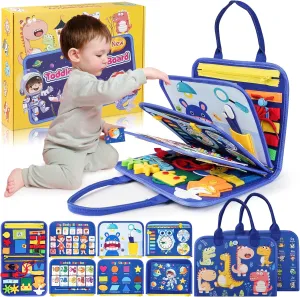 Montessori Busy Board Boy, Toddler Toys for 1 2 3  Year Old Boy, Toddler Busy Book Educational Learning Sensory Activity Toys for Road Airplane Travel for Kids with Autism