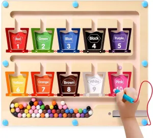 Montessori Toys for 3 Year Old Girls/Boys, Wooden Magnetic Color Number Maze Educational Board Activity for Kids, Toddler Learning Toys Age 2-4, Christmas Birthday Gifts for 3-5 Year Old Girl