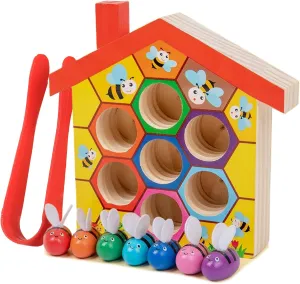 Montessori Toys for 3 Year Old, Toddler Fine Motor Skill Toy, Bee to Hive Matching Game, Color Sorting Matching Toy, Preschool Educational Learning Gift