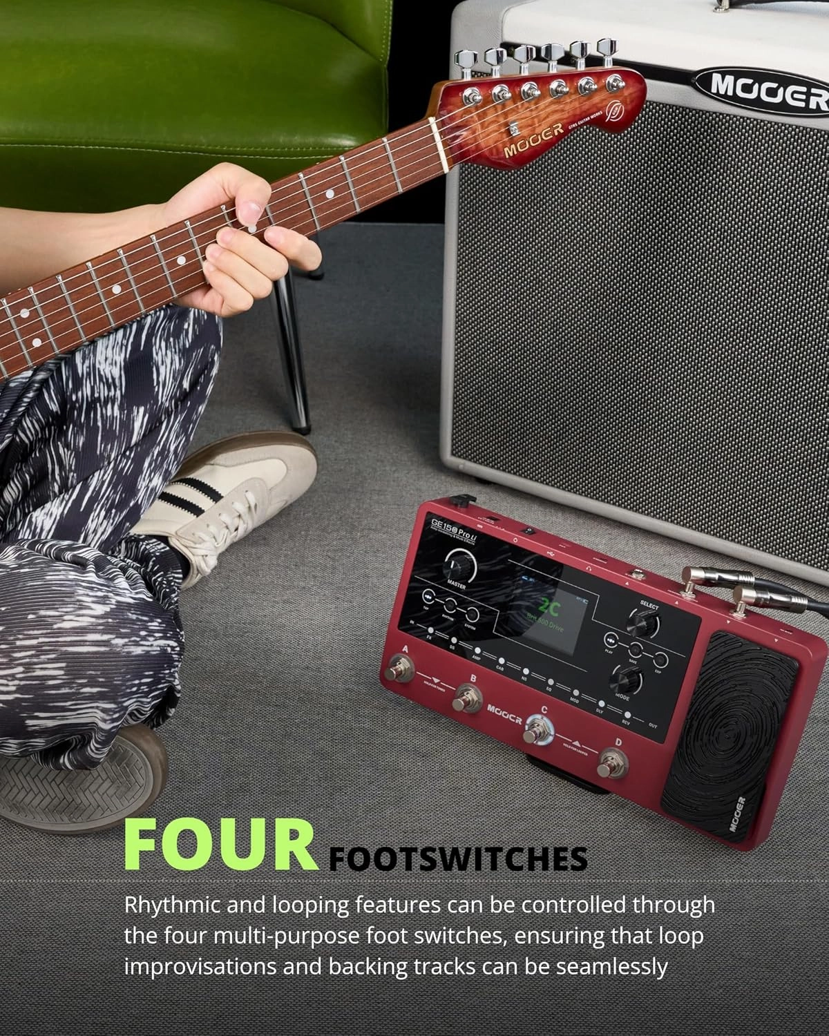 MOOER GE150 Pro Li New Guitar Amp Modelling Multi Effects Pedal Built-in 9 hrs Battery with 4 Footswitches, IR Loader, Type-C USB Audio Interface
