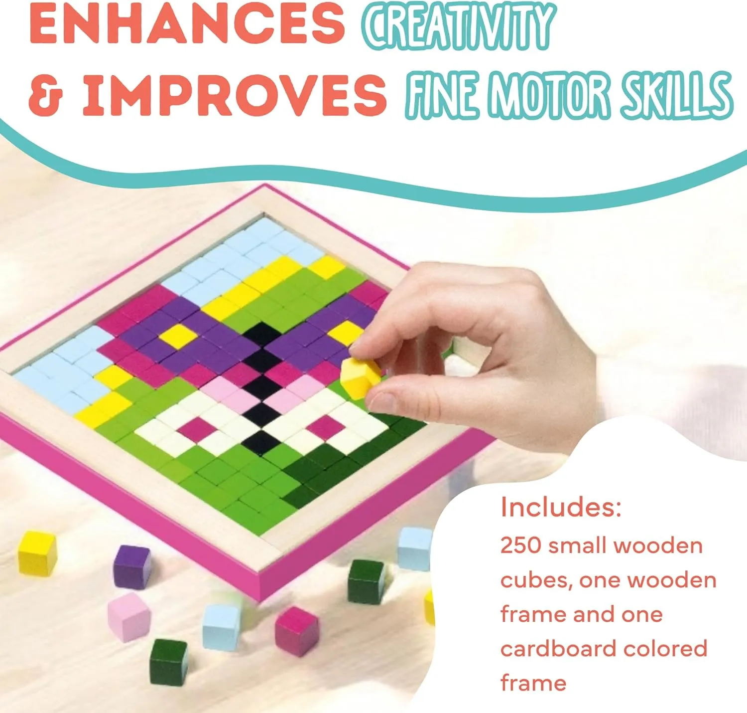Mosaic Wooden Pixels – Montessori Puzzle for Toddlers – 250-Piece Wooden Puzzles for Toddlers– Educational Travel-Friendly Kids Puzzles Ages 2-4 – FSC Wood, German Water-Based Paints