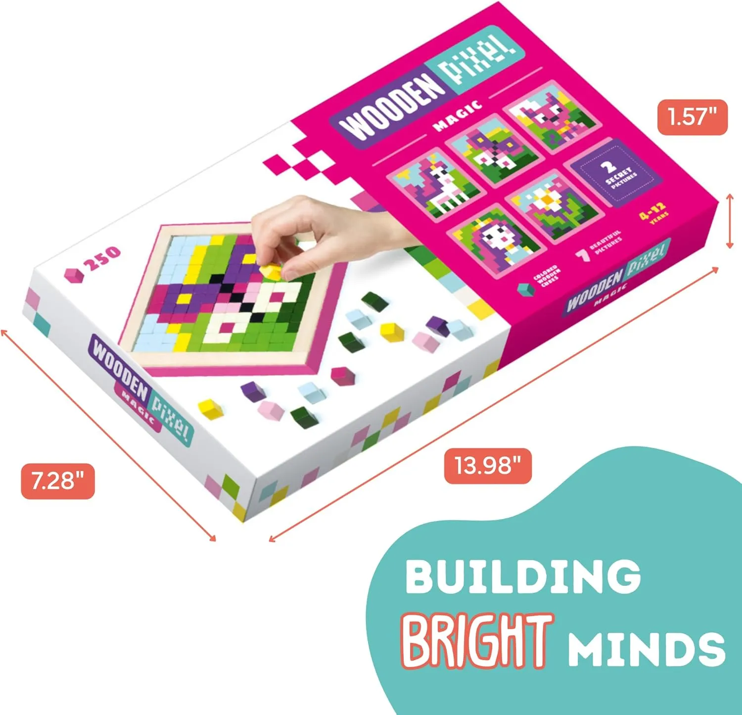 Mosaic Wooden Pixels – Montessori Puzzle for Toddlers – 250-Piece Wooden Puzzles for Toddlers– Educational Travel-Friendly Kids Puzzles Ages 2-4 – FSC Wood, German Water-Based Paints