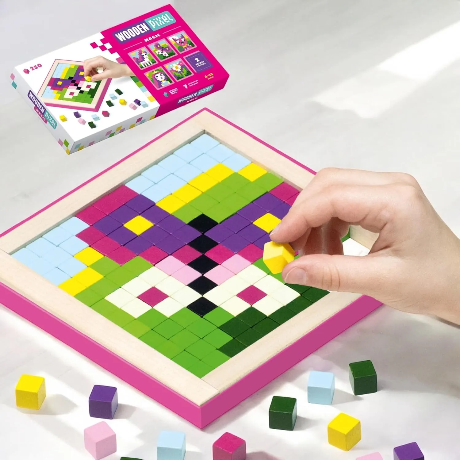 Mosaic Wooden Pixels – Montessori Puzzle for Toddlers – 250-Piece Wooden Puzzles for Toddlers– Educational Travel-Friendly Kids Puzzles Ages 2-4 – FSC Wood, German Water-Based Paints