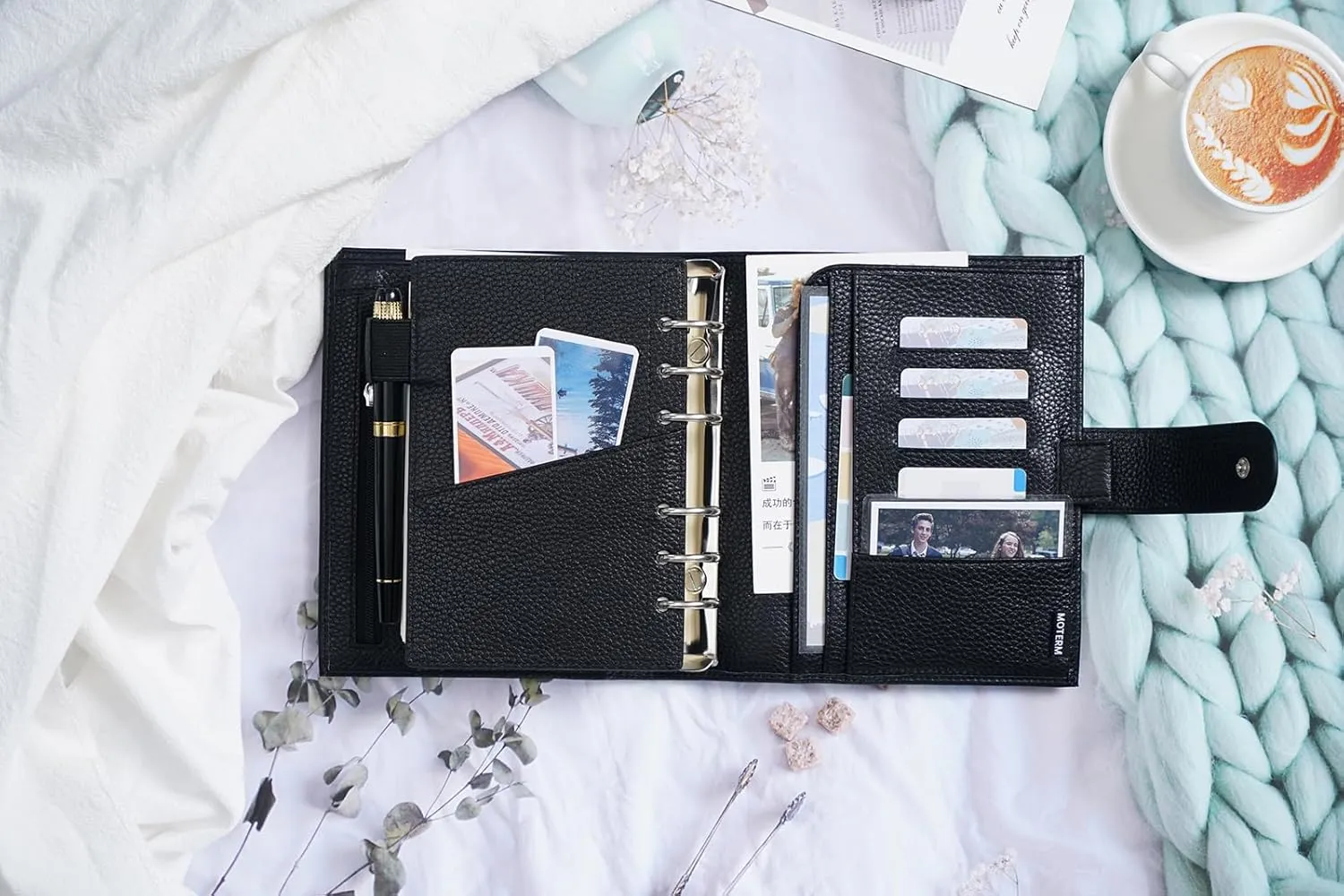 Moterm A6 Luxe Rings Planner - Genuine Leather Binder Organizer (30mm Ring, Pebbled-Black) - NOT a Standard A6