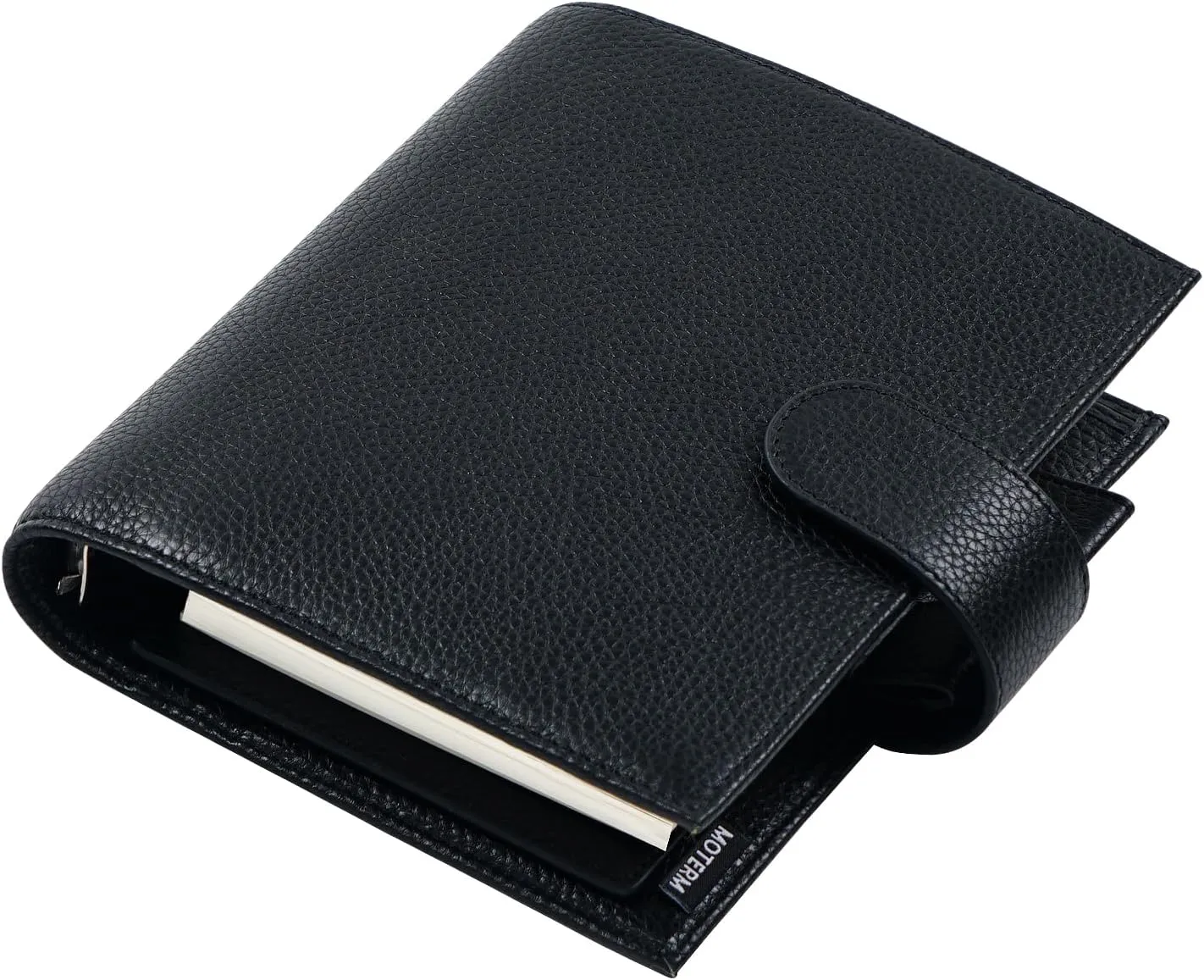 Moterm A6 Luxe Rings Planner - Genuine Leather Binder Organizer (30mm Ring, Pebbled-Black) - NOT a Standard A6