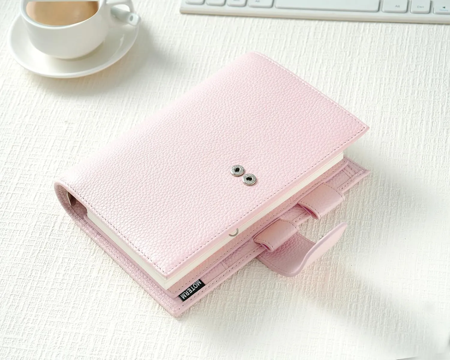 Moterm Personal Luxe Rings Planner - Genuine Leather Binder Organizer (30mm Ring, Pebbled-Quartz)