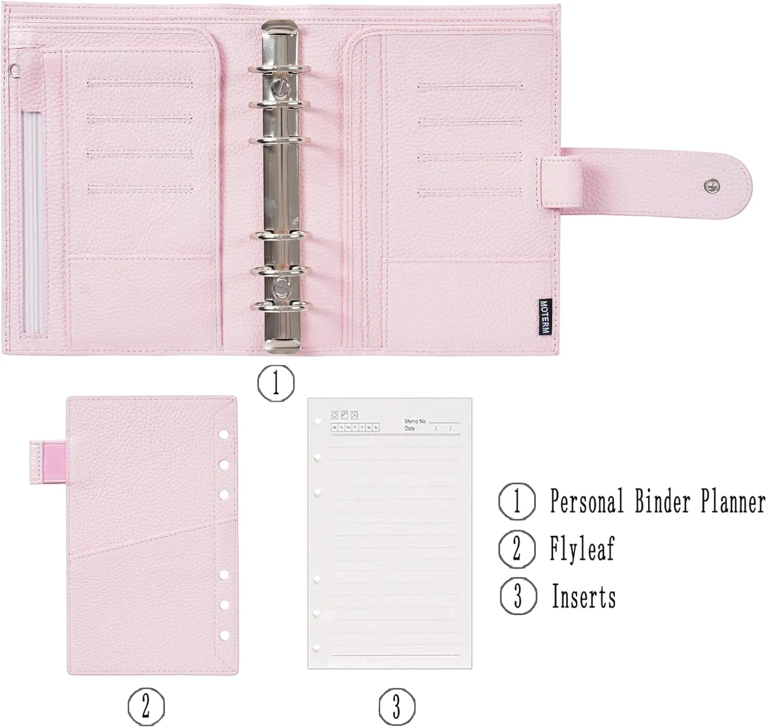 Moterm Personal Luxe Rings Planner - Genuine Leather Binder Organizer (30mm Ring, Pebbled-Quartz)