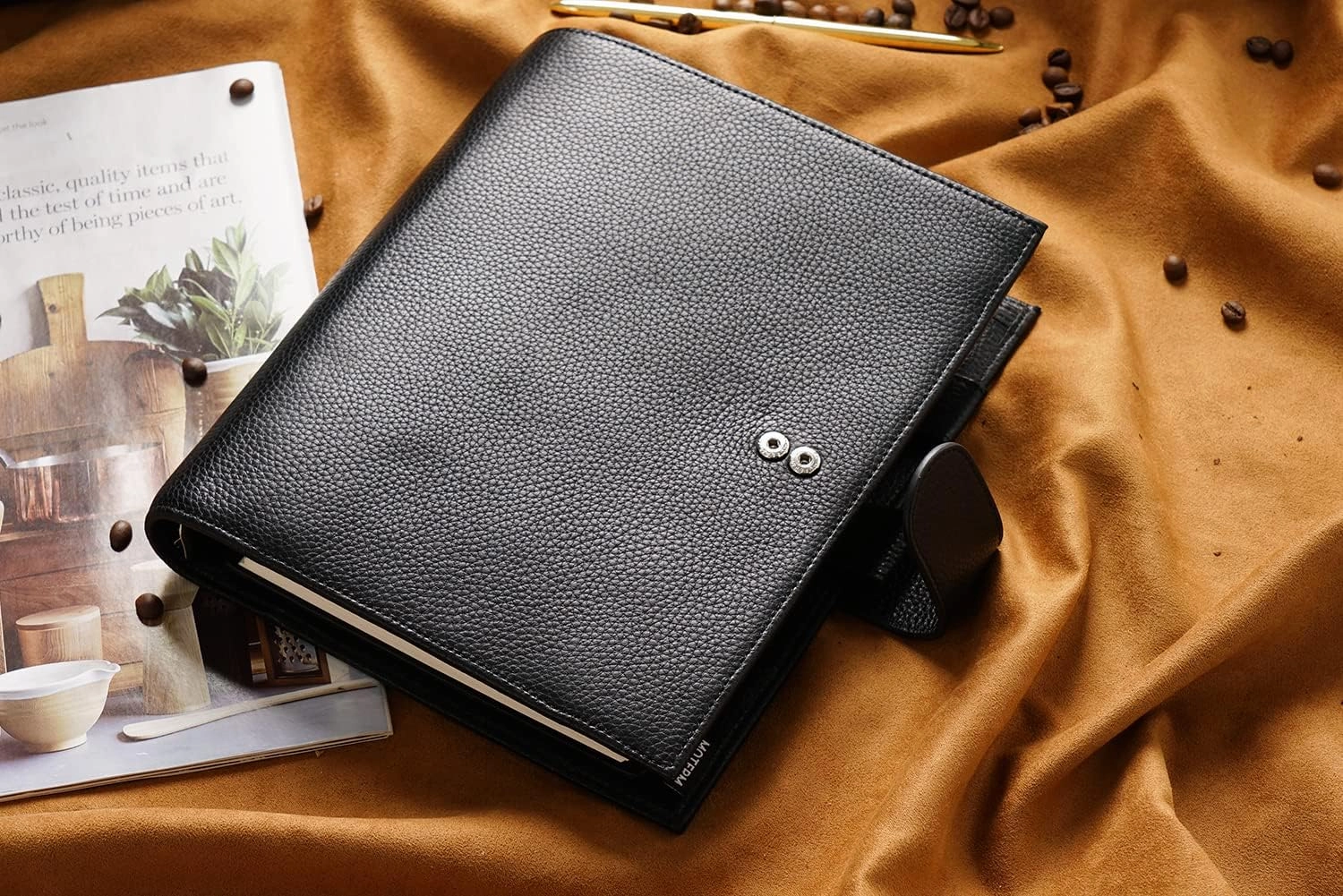 Moterm A5 Luxe Rings Planner - Genuine Leather Binder Organizer(Pebble-Black, 30mm Ring)