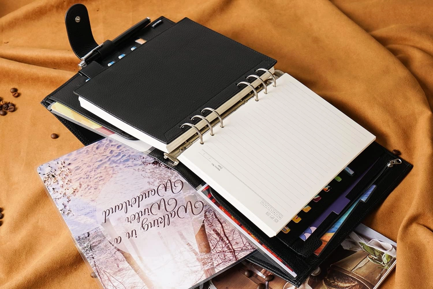Moterm A5 Luxe Rings Planner - Genuine Leather Binder Organizer(Pebble-Black, 30mm Ring)
