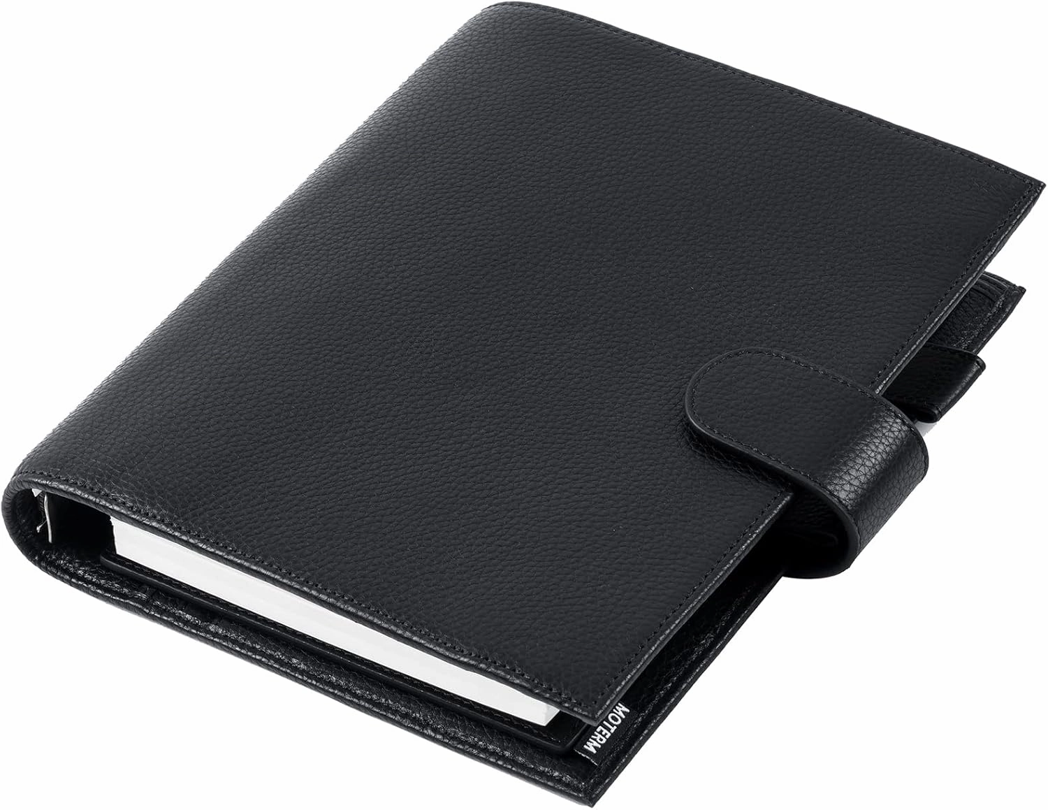 Moterm A5 Luxe Rings Planner - Genuine Leather Binder Organizer(Pebble-Black, 30mm Ring)