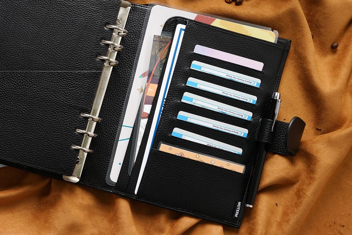 Moterm A5 Luxe Rings Planner - Genuine Leather Binder Organizer(Pebble-Black, 30mm Ring)