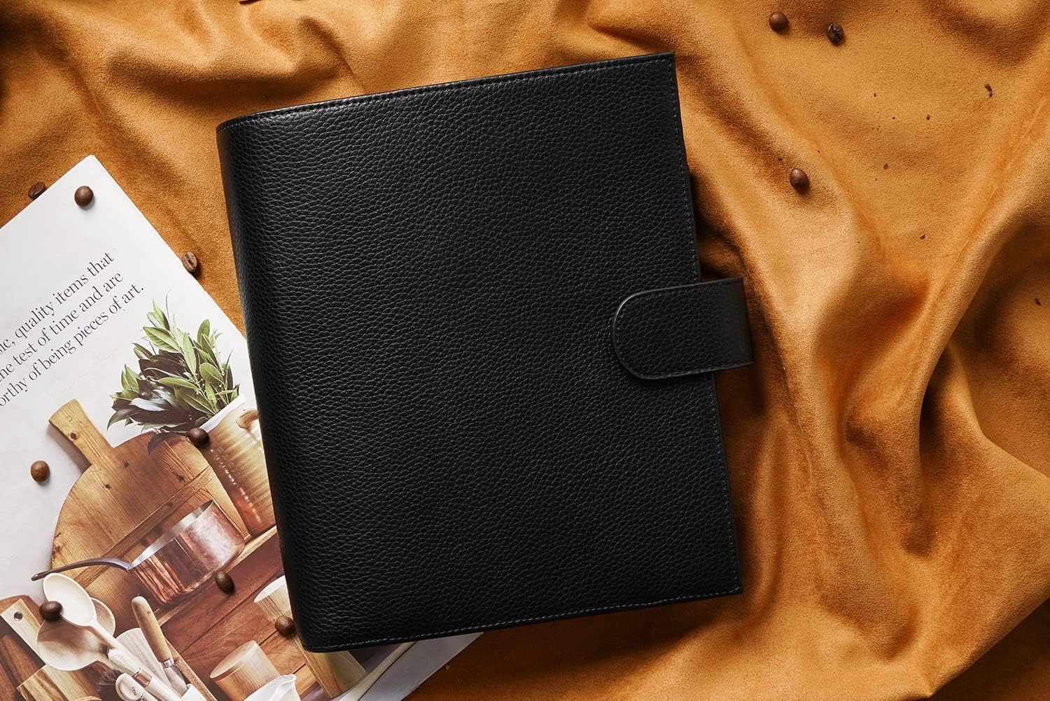 Moterm A5 Luxe Rings Planner - Genuine Leather Binder Organizer(Pebble-Black, 30mm Ring)