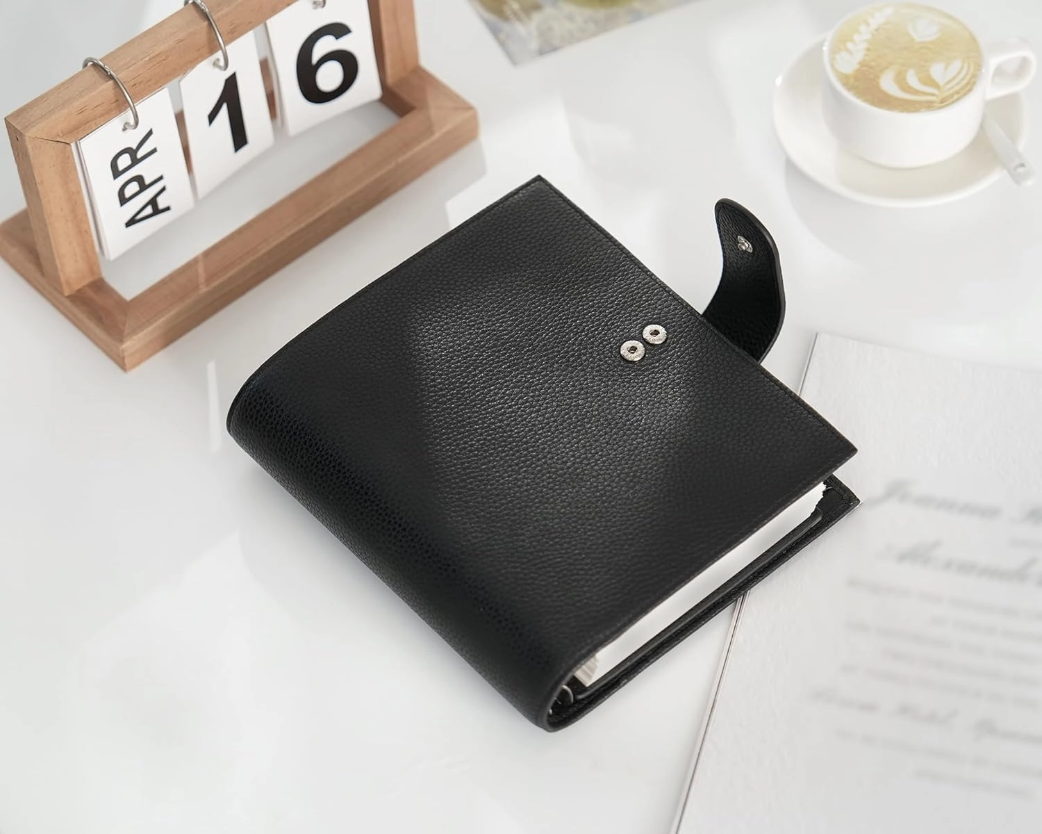 Moterm Personal-Wide Luxe Rings Planner - Genuine Leather Binder Organizer (Pebbled-Black, 30mm Ring)