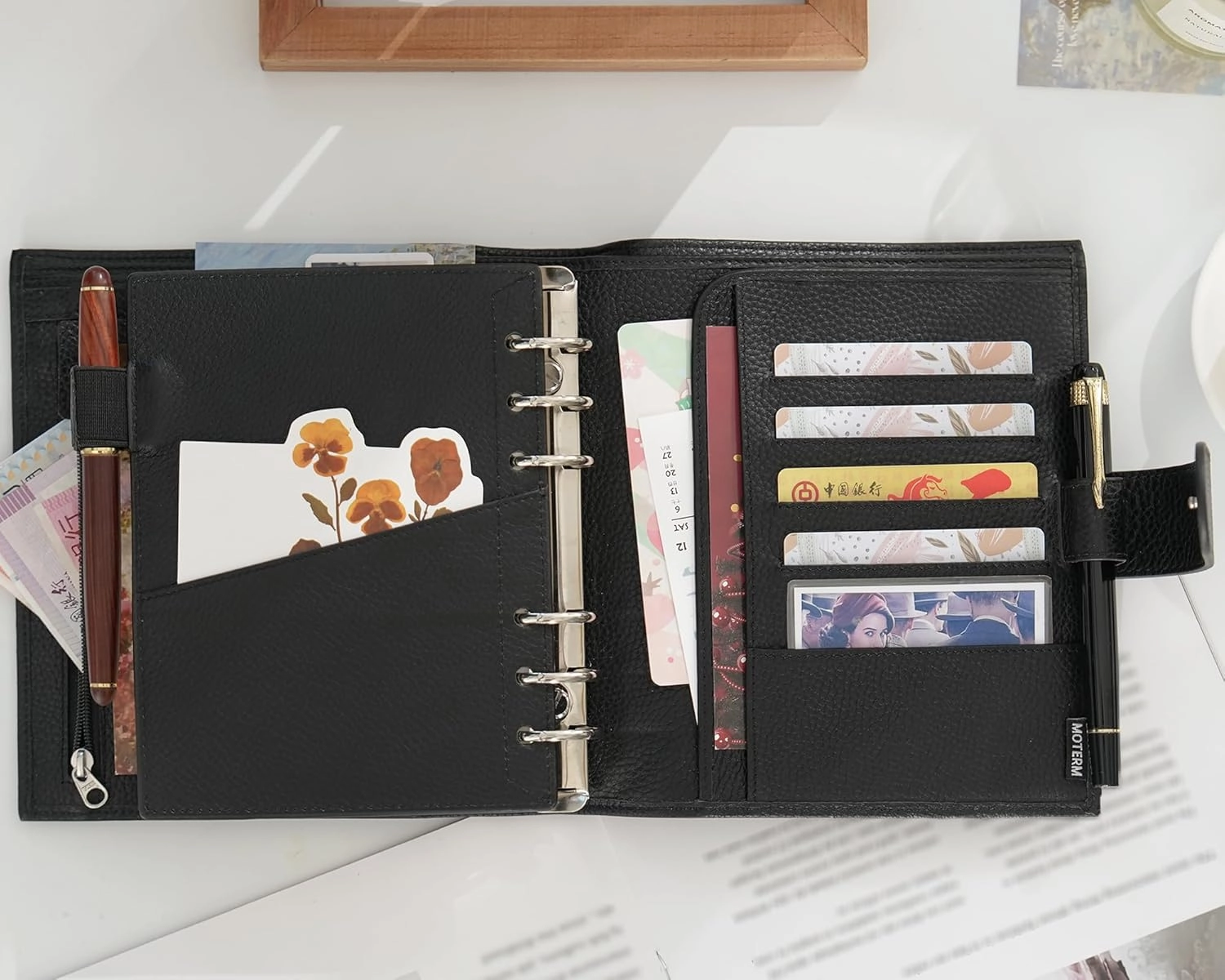 Moterm Personal-Wide Luxe Rings Planner - Genuine Leather Binder Organizer (Pebbled-Black, 30mm Ring)