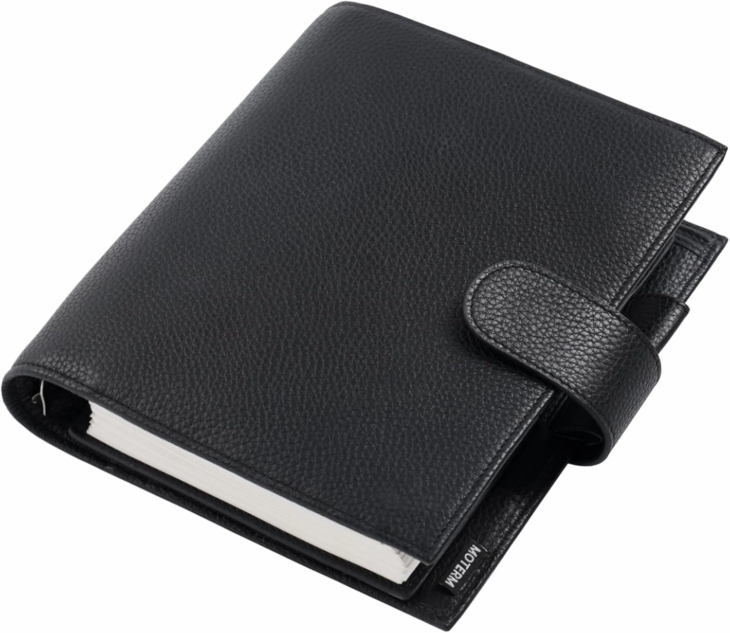 Moterm Personal-Wide Luxe Rings Planner - Genuine Leather Binder Organizer (Pebbled-Black, 30mm Ring)