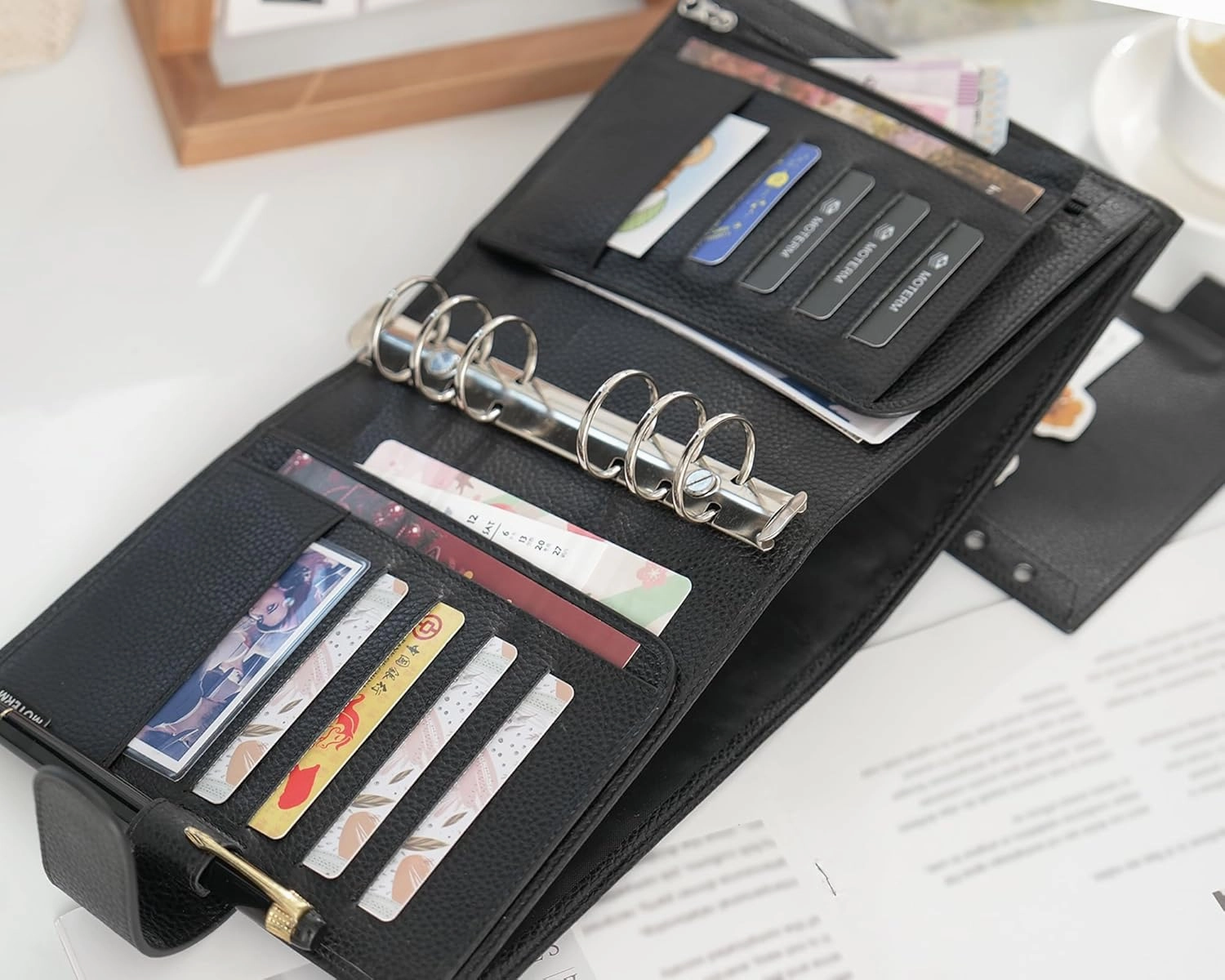 Moterm Personal-Wide Luxe Rings Planner - Genuine Leather Binder Organizer (Pebbled-Black, 30mm Ring)