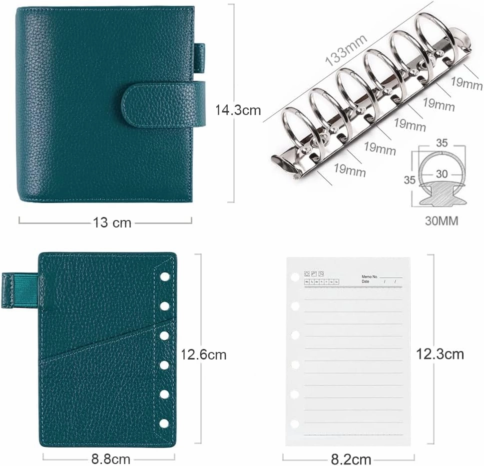 Moterm Pocket Luxe Rings Planner - Genuine Leather Binder Organizer (Pebbled-Deep Teal, 30mm Ring)