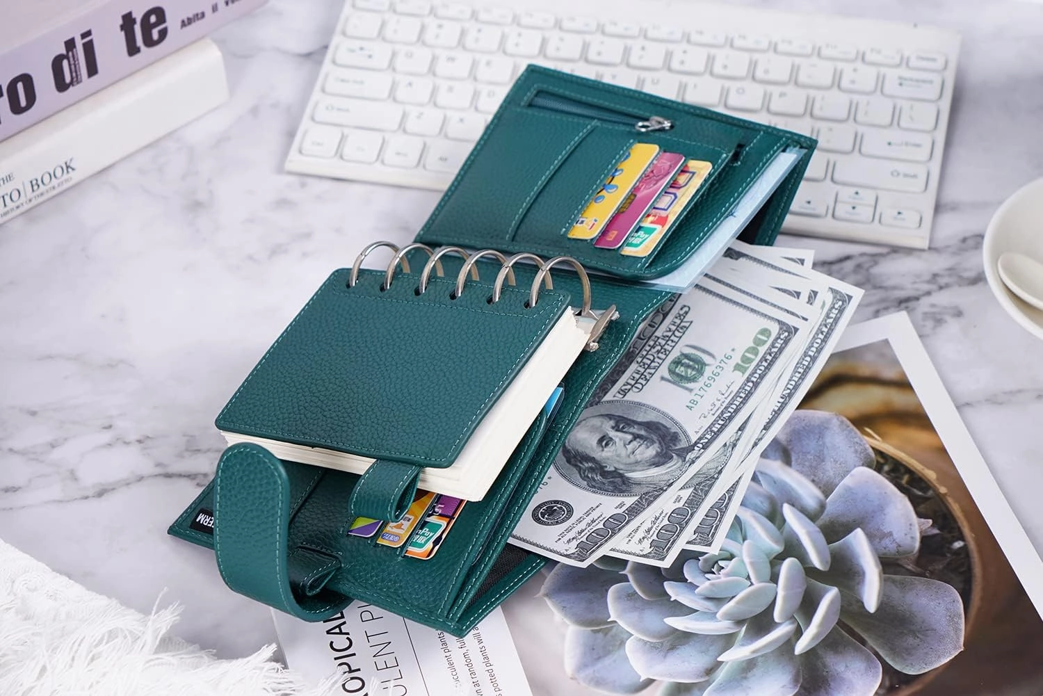 Moterm Pocket Luxe Rings Planner - Genuine Leather Binder Organizer (Pebbled-Deep Teal, 30mm Ring)