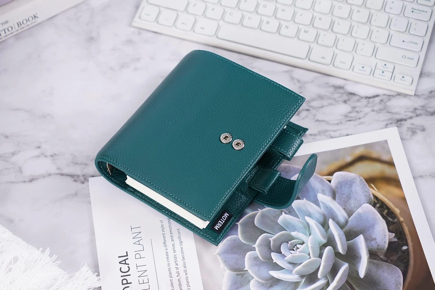 Moterm Pocket Luxe Rings Planner - Genuine Leather Binder Organizer (Pebbled-Deep Teal, 30mm Ring)