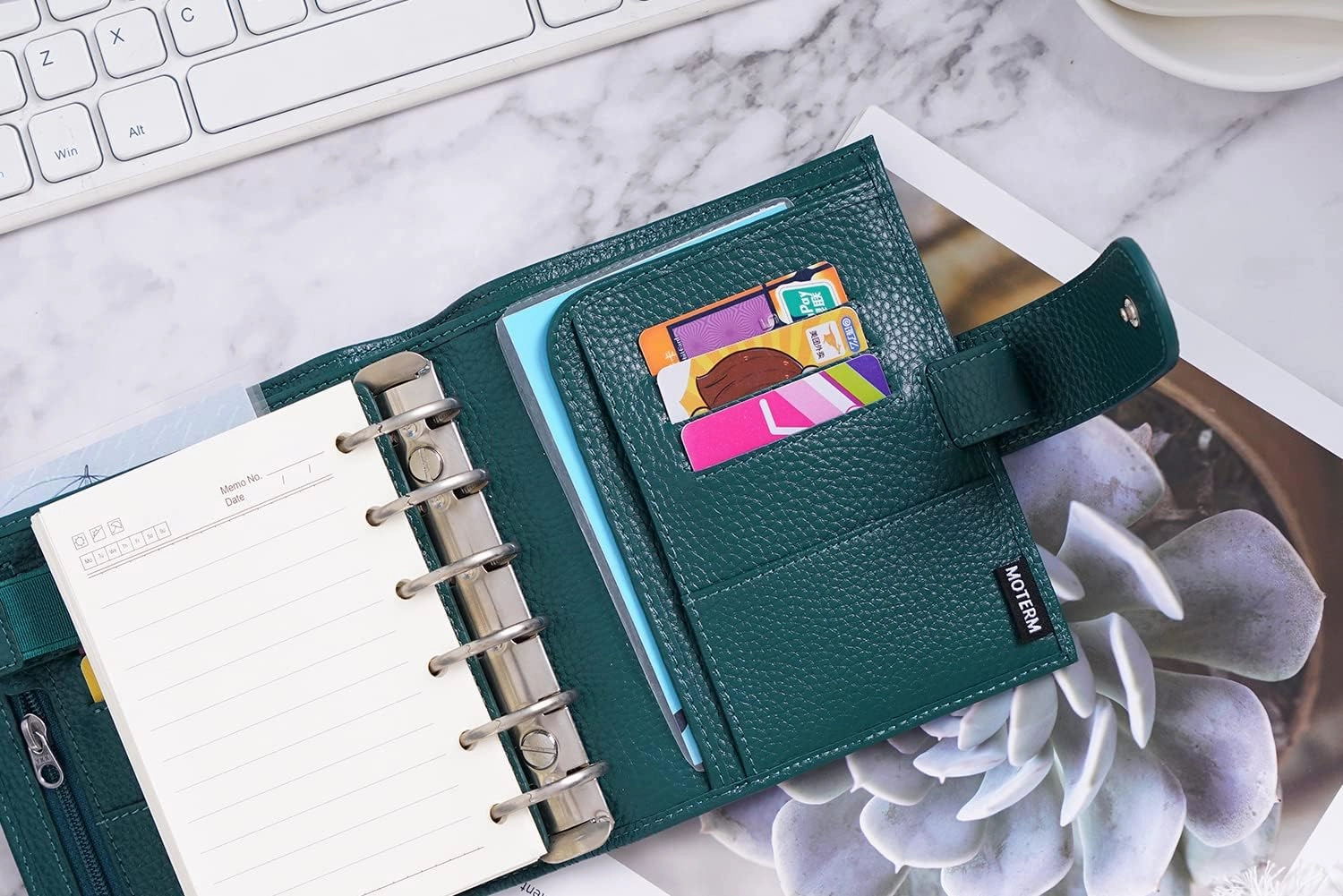 Moterm Pocket Luxe Rings Planner - Genuine Leather Binder Organizer (Pebbled-Deep Teal, 30mm Ring)