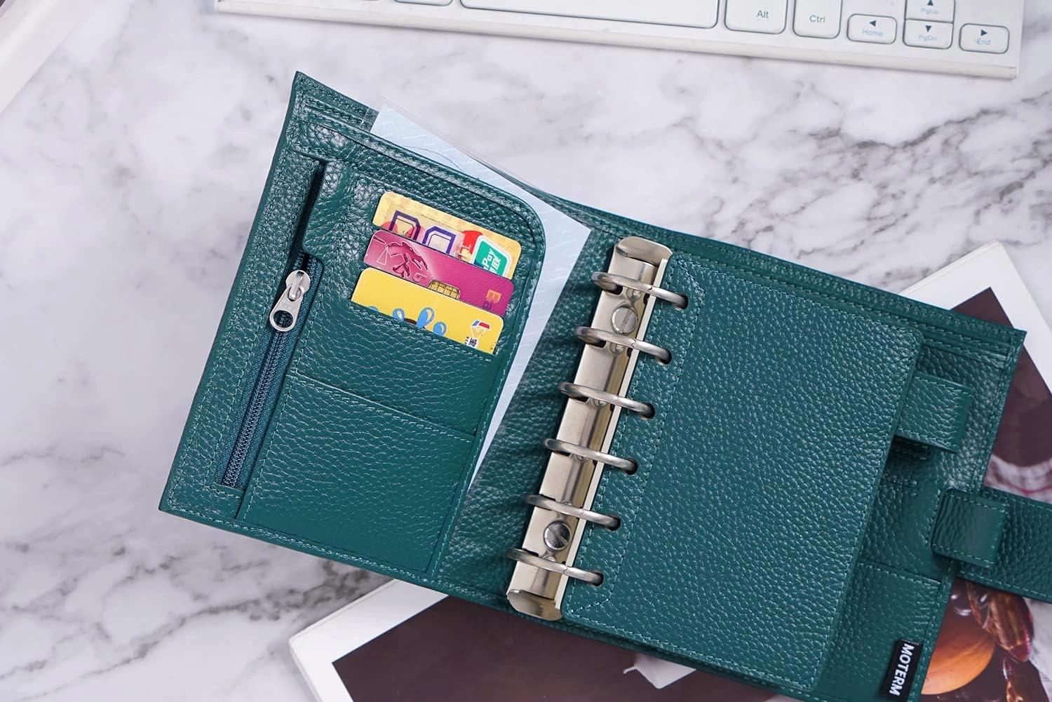 Moterm Pocket Luxe Rings Planner - Genuine Leather Binder Organizer (Pebbled-Deep Teal, 30mm Ring)