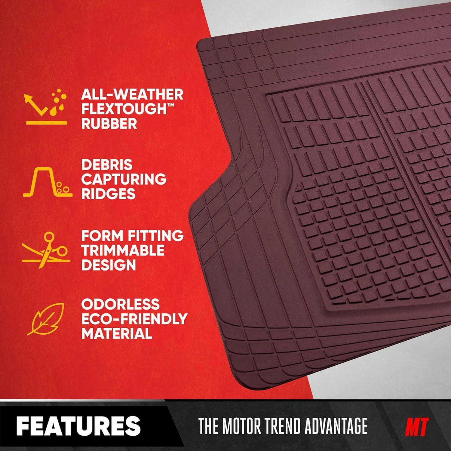 Motor Trend Premium FlexTough Automotive Floor Mats & Cargo Liners, Cargo Mat Liner for Back of SUV Traction Grips & Flexible Trunk Liner, Heavy Duty Trimmable Trunk Liners for Car Truck SUV, Burgundy