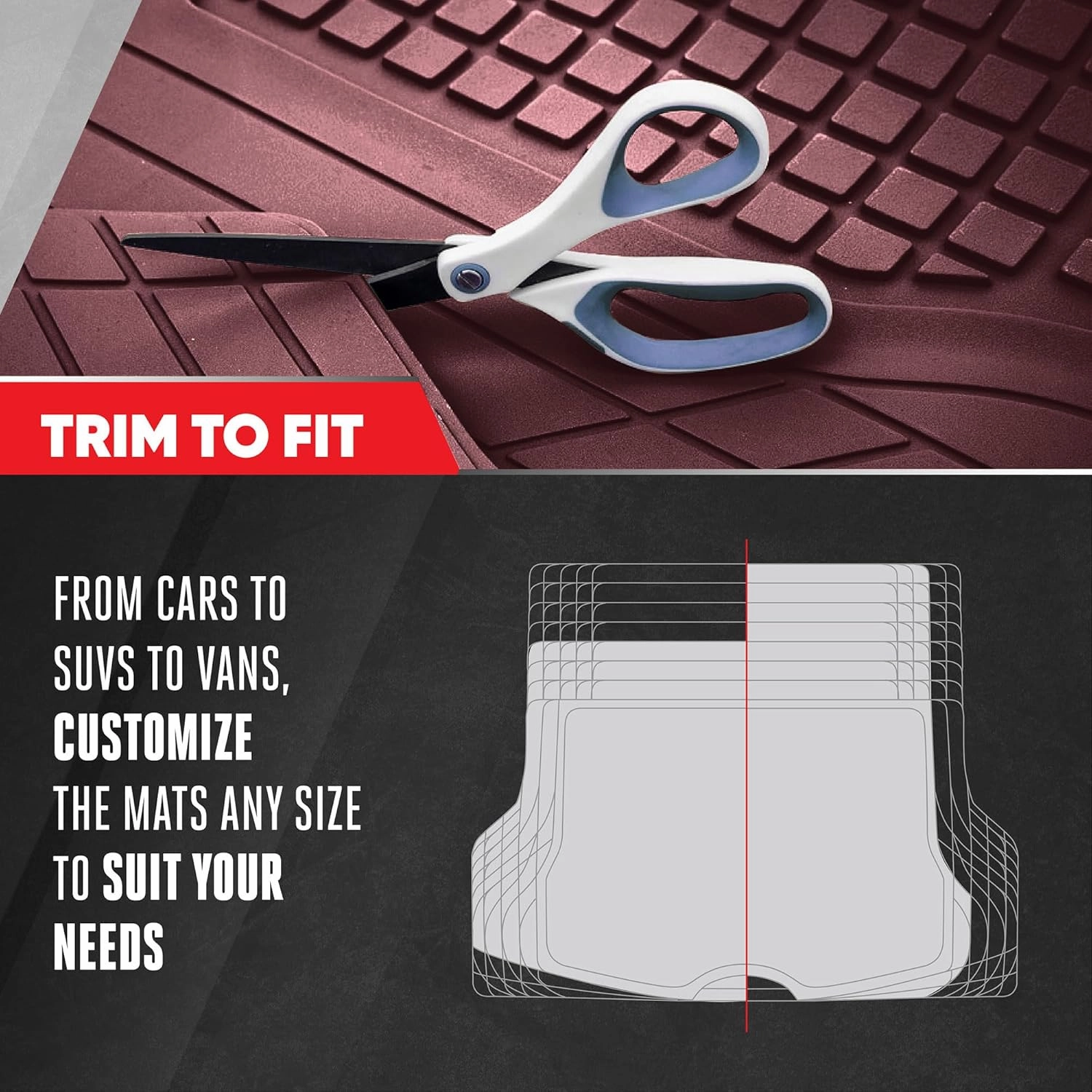 Motor Trend Premium FlexTough Automotive Floor Mats & Cargo Liners, Cargo Mat Liner for Back of SUV Traction Grips & Flexible Trunk Liner, Heavy Duty Trimmable Trunk Liners for Car Truck SUV, Burgundy