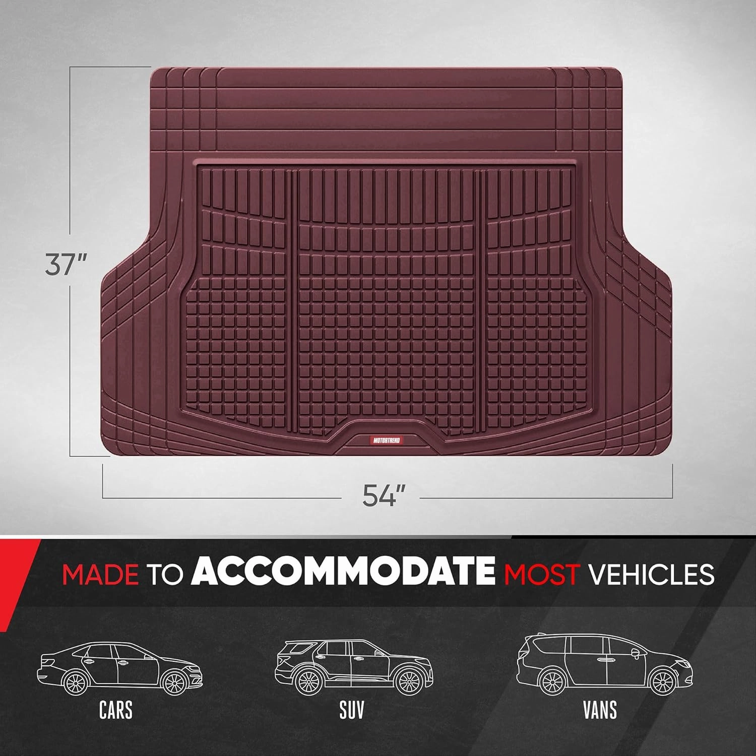 Motor Trend Premium FlexTough Automotive Floor Mats & Cargo Liners, Cargo Mat Liner for Back of SUV Traction Grips & Flexible Trunk Liner, Heavy Duty Trimmable Trunk Liners for Car Truck SUV, Burgundy