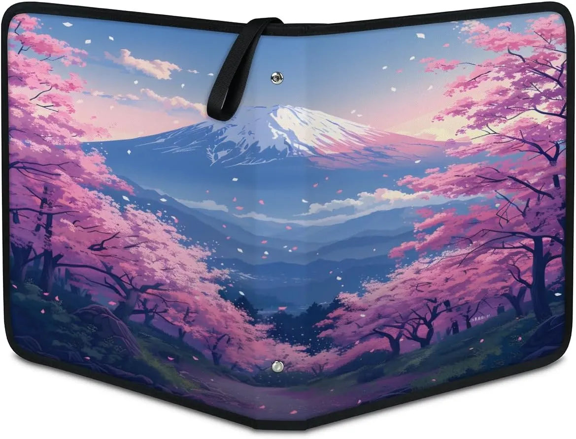 Mountain Fuji 3 Ring Trading Zipper Binder Strap, Trading Card Binder 9 Pocket, 900 Pockets Card Holder with 50 Removable Sleeves for Game Cards