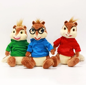 Movie Toys Alvin and The Chipmunks Plush Dolls Cute Chipmunks Stuffed Toys Kids Gift,Alvin, Theodore&Simon Toys (Blue Red Green)