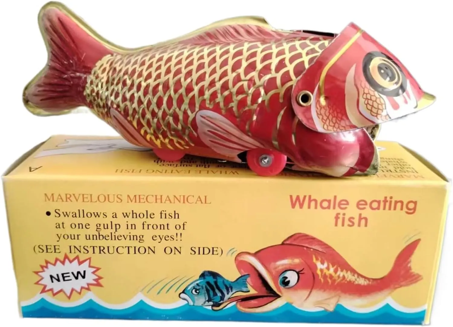 MS229 Collection Tin Toy Robot Figury Nostalgic String Running Whale Eating FishToy for Collectors