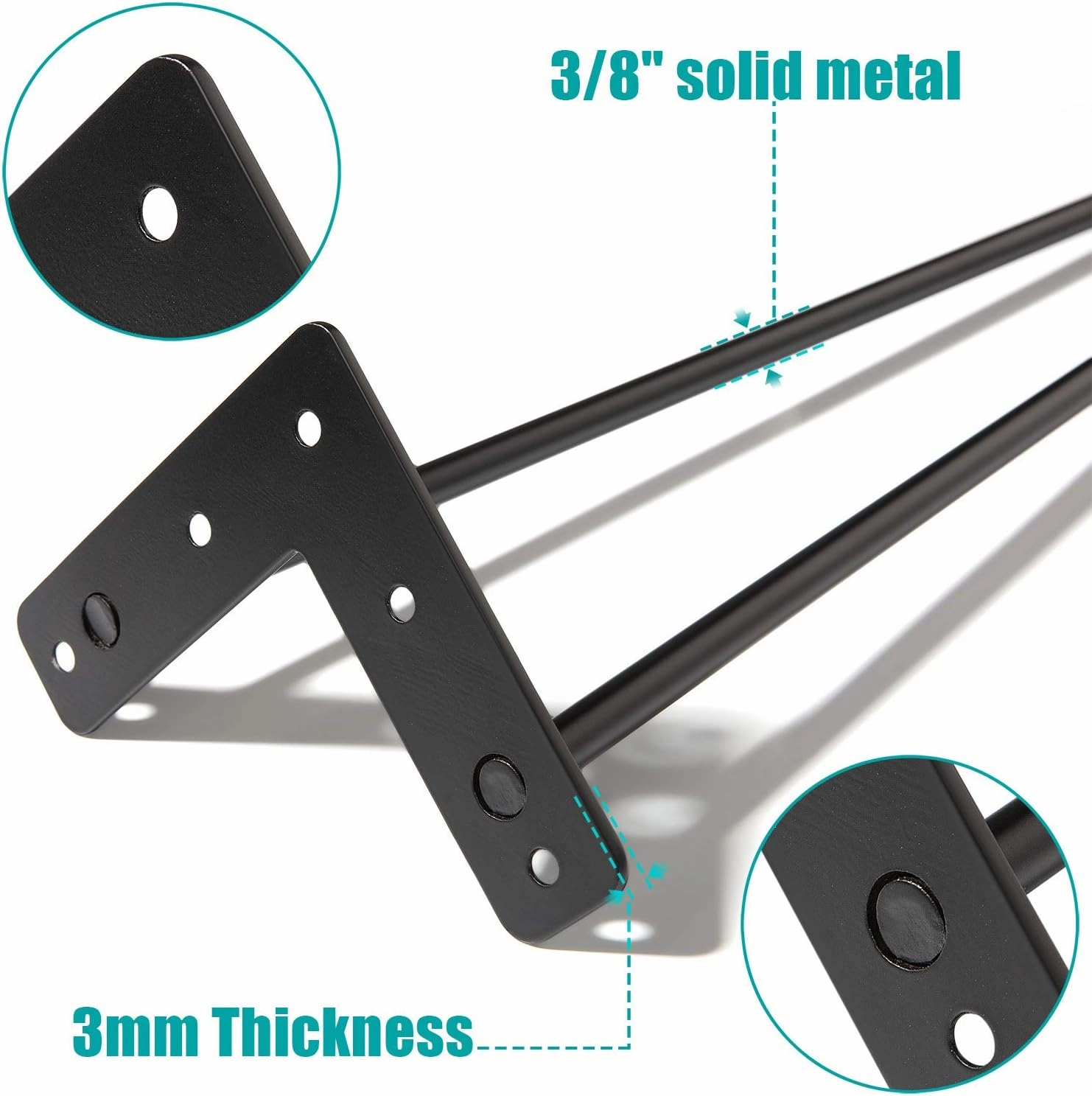 MSOBAIW 20 Inch Hairpin Legs, Tow Rod Iron Wire Metal Table Legs for Coffee Table, End Table, Bench, Chair, Stool, 3/8" Diameter Satin Black Mid Century Modern Style DIY Furniture