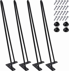 MSOBAIW 20 Inch Hairpin Legs, Tow Rod Iron Wire Metal Table Legs for Coffee Table, End Table, Bench, Chair, Stool, 3/8" Diameter Satin Black Mid Century Modern Style DIY Furniture