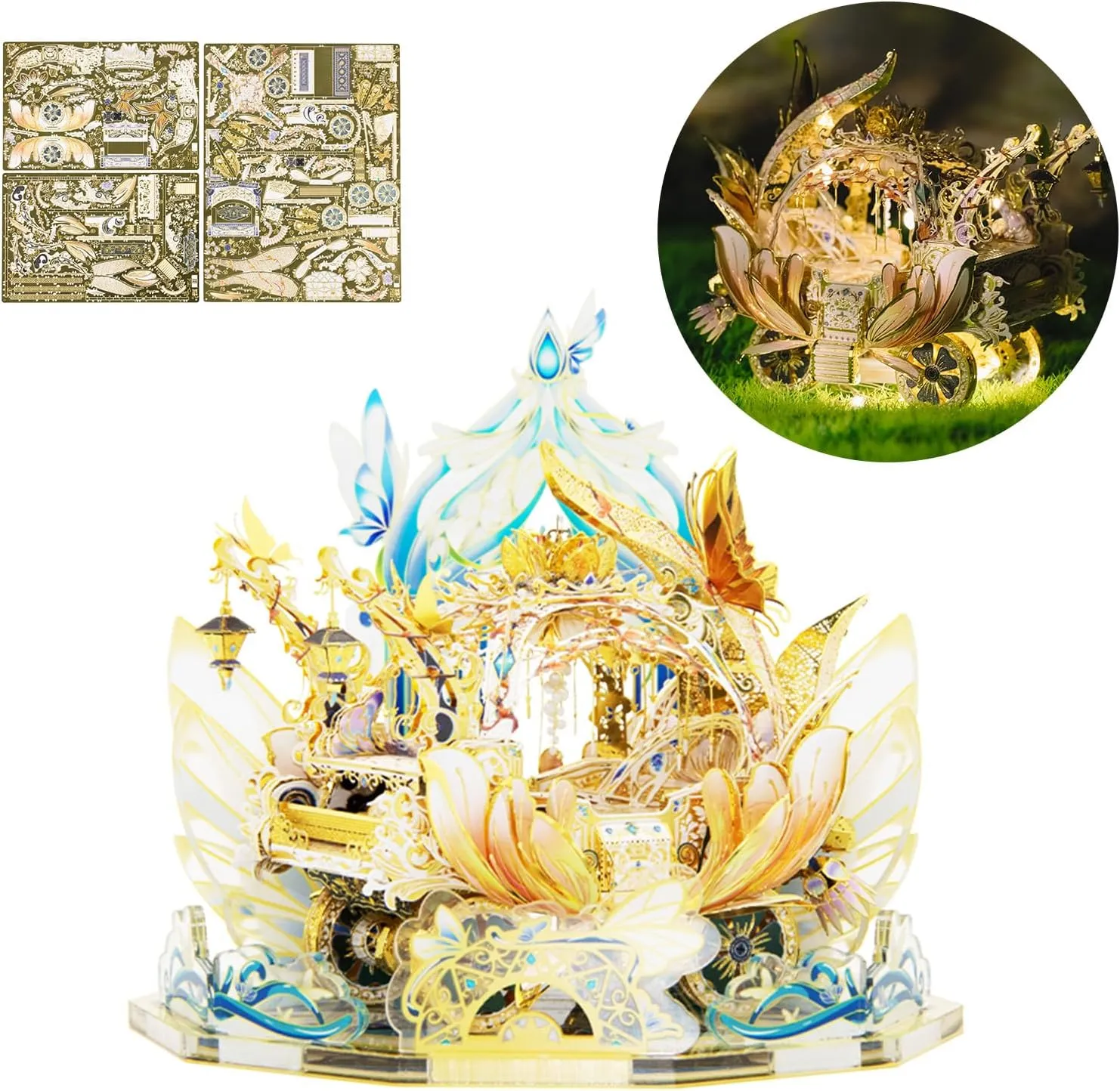 MU 3D Fairy Series Metal Puzzle Model Kits Cinderella's Elf Carriage, Princess Magic Palace Miniature Building, DIY Birthday Xmas Gift Toy Sets