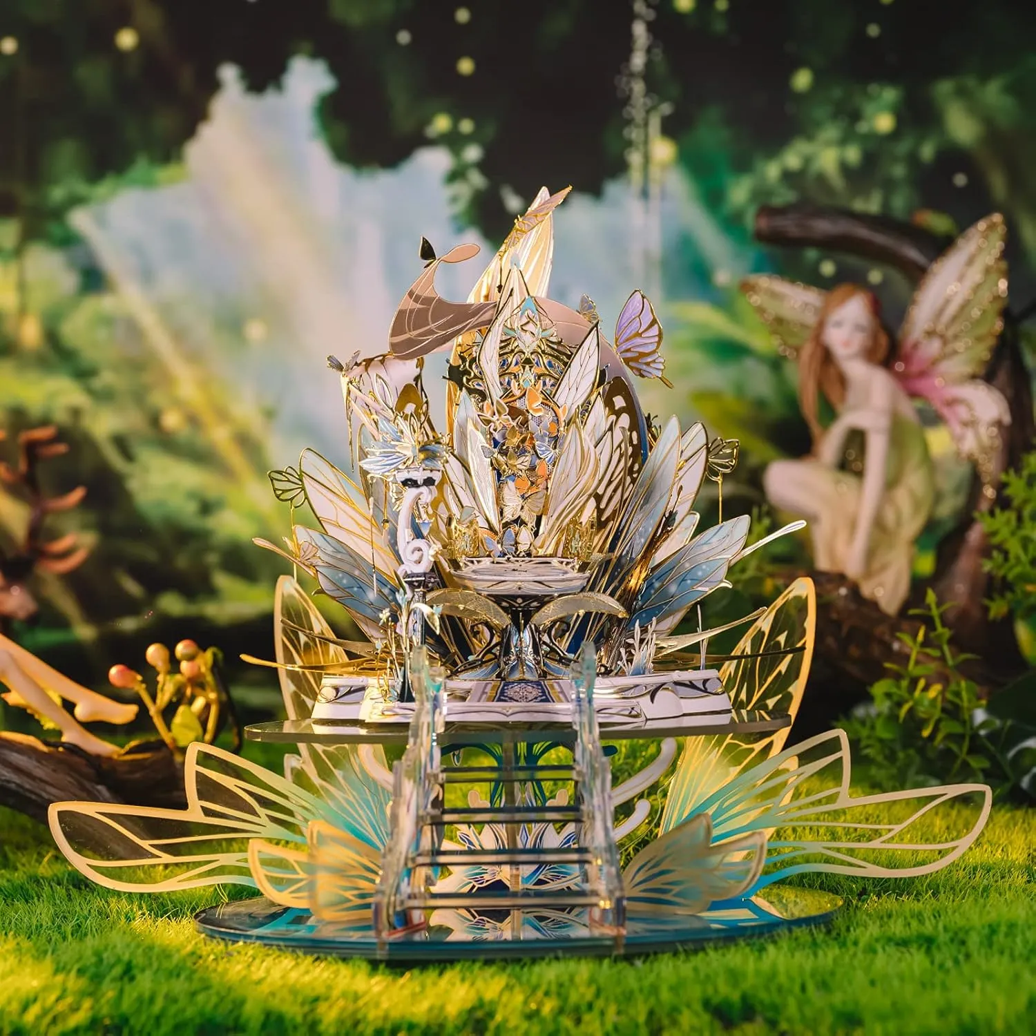 MU Fairy Series 3D Metal Model Kits Elf Throne Cinderella Pincess Puzzles Kits for Adult, DIY Angel Tales Miniature Dollhouse Building, Birthday New Year Chtistmas Home Decor Gift