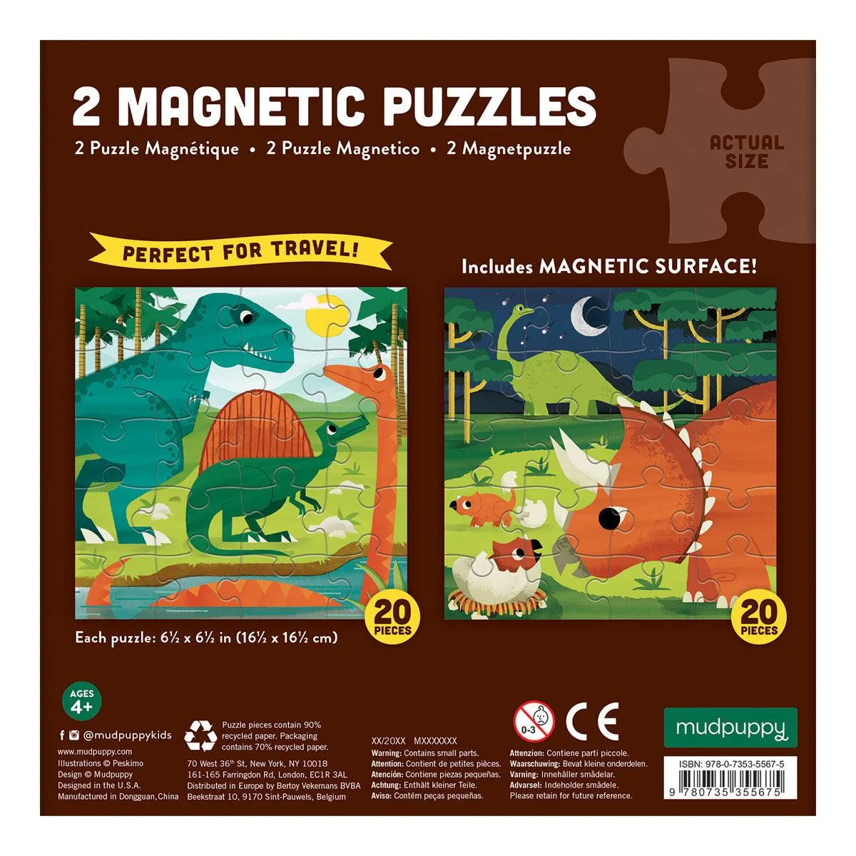 Mudpuppy 20pc Magnetic Jigsaw Puzzle Dinosaurs Travel Toys Best Seller Dinosaur toy 4yrs 
