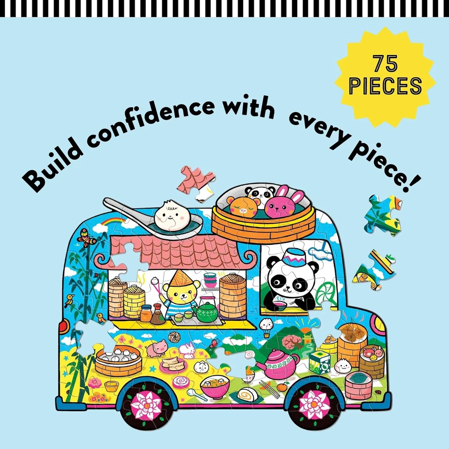 Mudpuppy Dumpling Truck – 75 Piece Unique Truck Shaped Scene Puzzle with Colorful and Fun Illustrations of Dumplings and Baos On The Go for Children Ages 5 and Up