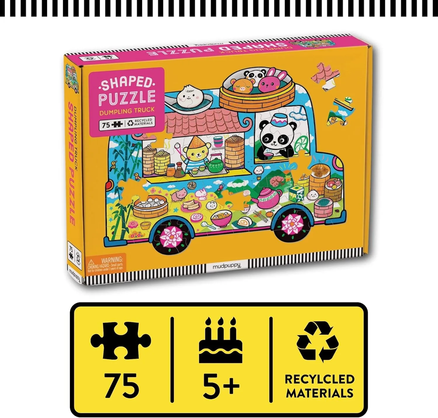 Mudpuppy Dumpling Truck – 75 Piece Unique Truck Shaped Scene Puzzle with Colorful and Fun Illustrations of Dumplings and Baos On The Go for Children Ages 5 and Up