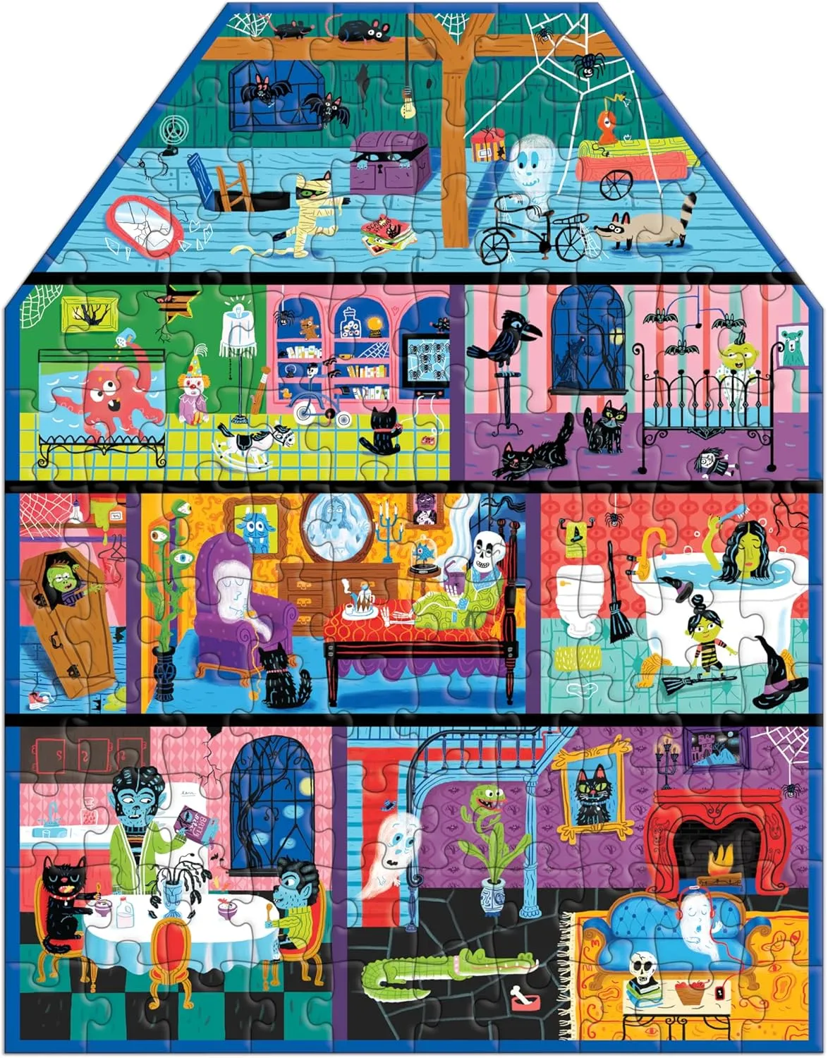 Mudpuppy Spooky House – 100 Piece Unique House Shaped Scene Puzzle with Colorful and Fun Illustrations of A Haunted House for Children Ages 5-8