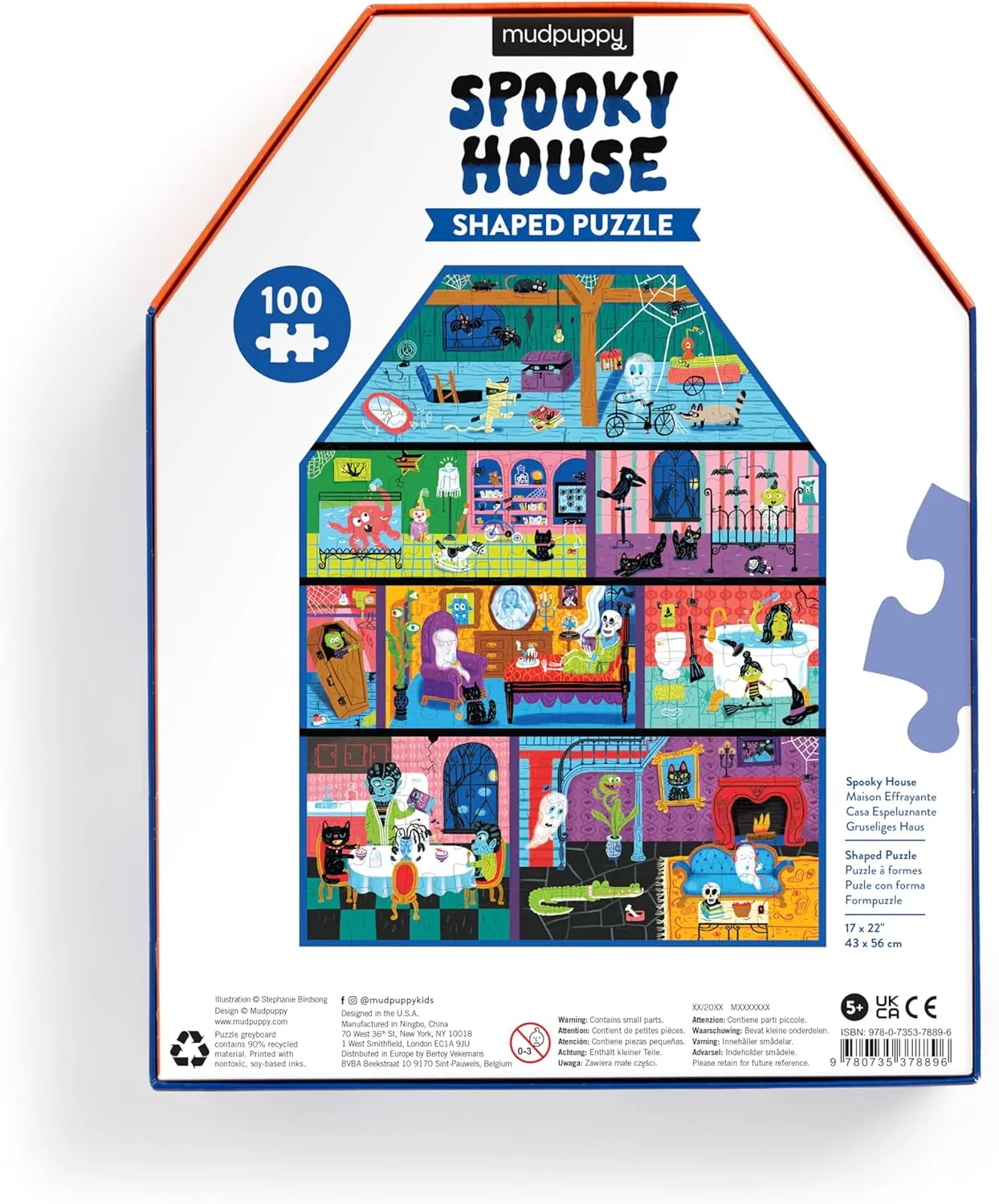 Mudpuppy Spooky House – 100 Piece Unique House Shaped Scene Puzzle with Colorful and Fun Illustrations of A Haunted House for Children Ages 5-8