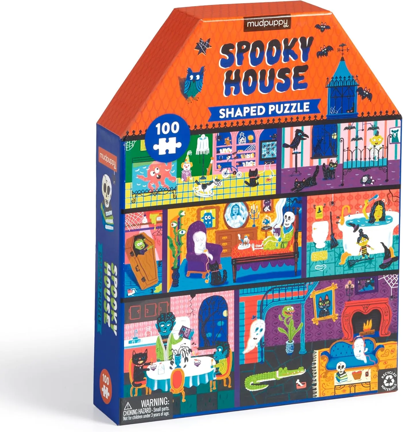 Mudpuppy Spooky House – 100 Piece Unique House Shaped Scene Puzzle with Colorful and Fun Illustrations of A Haunted House for Children Ages 5-8