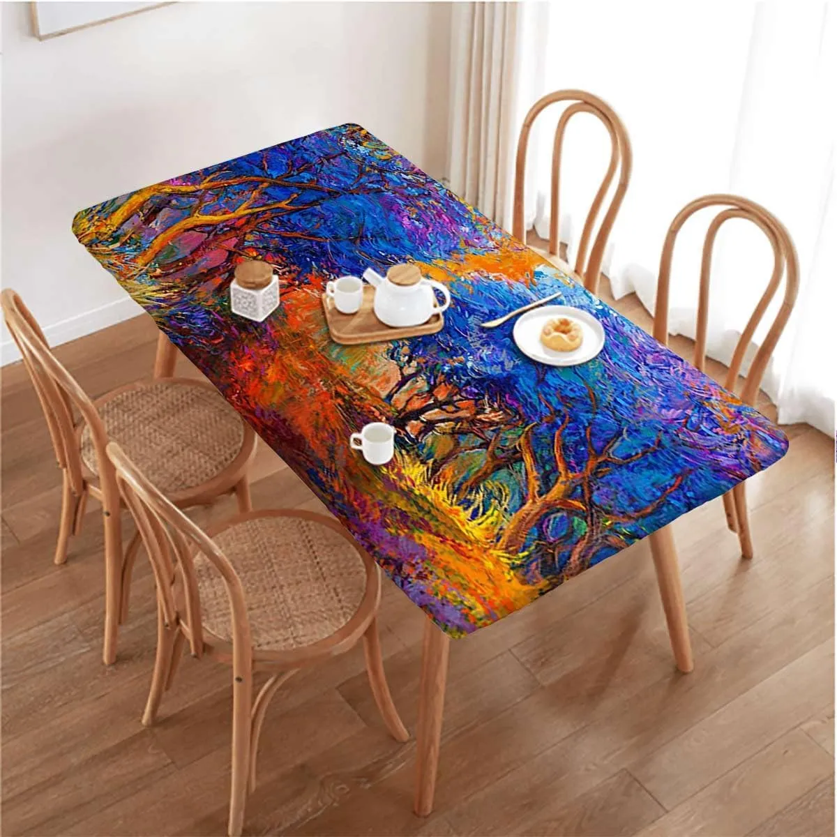 Multi Rectangle Tablecloth, Park in Fall Arts Trees in The Nature Waterproof Tablecloths for Picnic, Camping, Indoor, Outdoor Colorful Fairy Fits up 5 Foot Tables