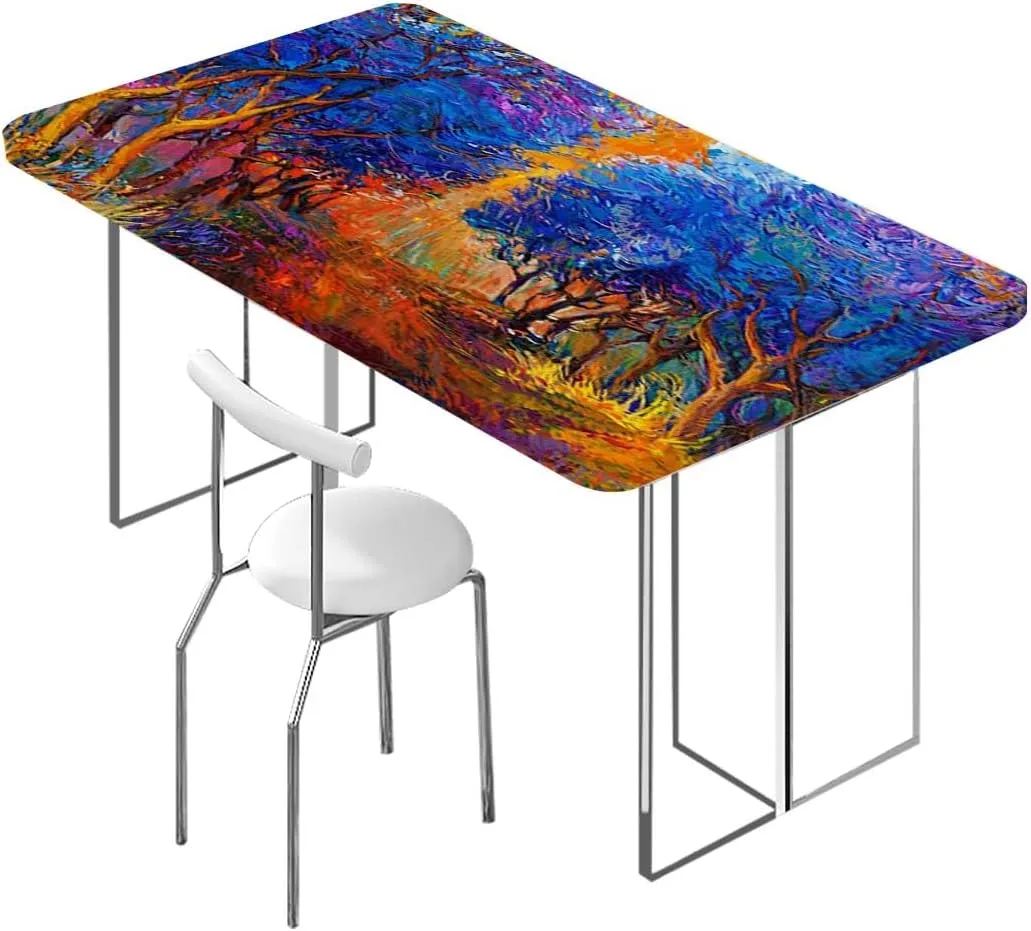 Multi Rectangle Tablecloth, Park in Fall Arts Trees in The Nature Waterproof Tablecloths for Picnic, Camping, Indoor, Outdoor Colorful Fairy Fits up 5 Foot Tables