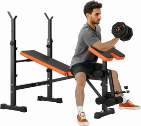 Multi-Function 6 in 1 Weight Bench Set - Leg Press, Preacher Curl Rack, Adjustable Workout Bench & Squat Rack for Full Body Exercise, Fitness Strength Training for Home Gym